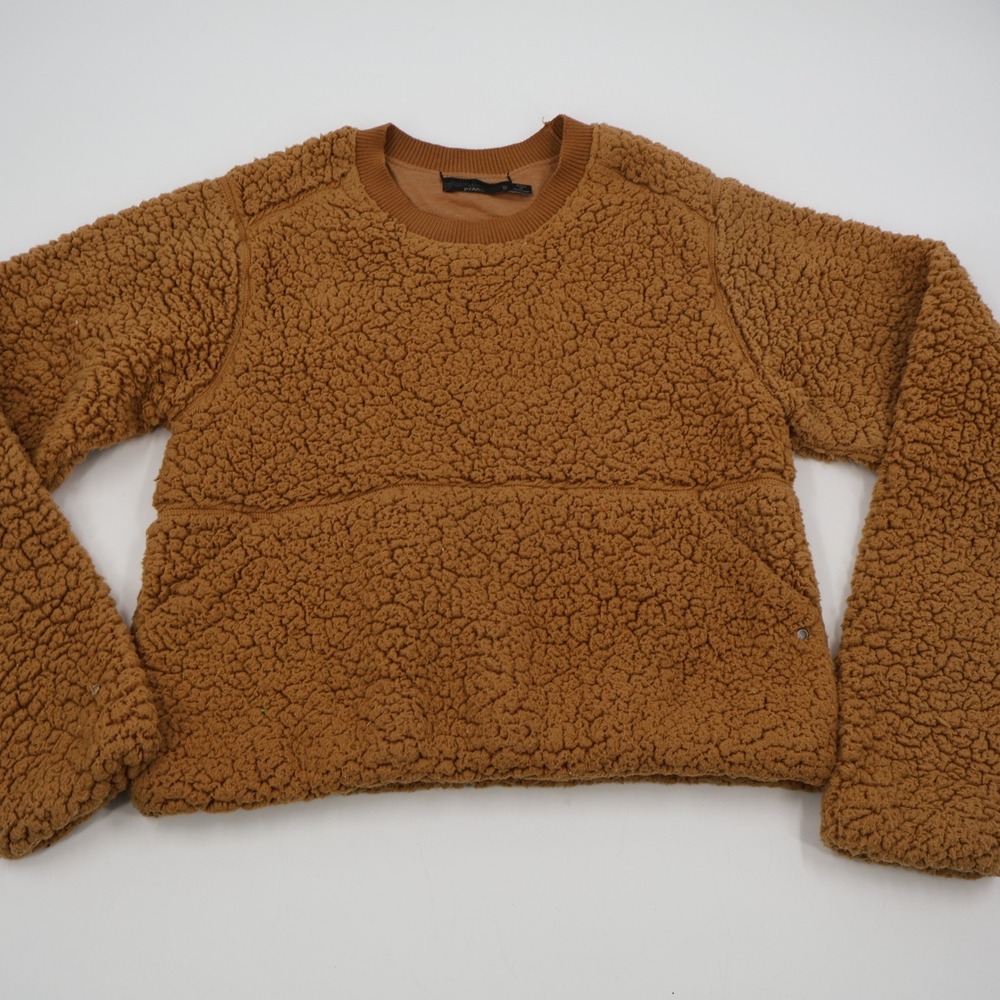 prAna Fleece Pullover Womens Small Brown Sherpa Crew Neck Sweatshirt Pocket